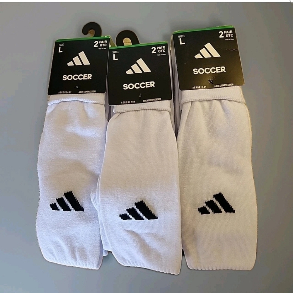 6 Pair Adidas Soccer Metro Sock White Large Arch Ankle Compression New